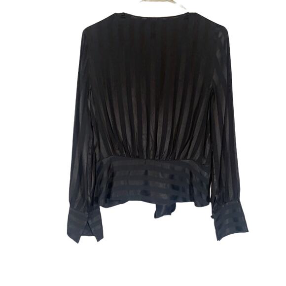 Chelsea28 Black Striped Twist Knot Button Up Formal Blouse Women Sz S - Picture 2 of 9